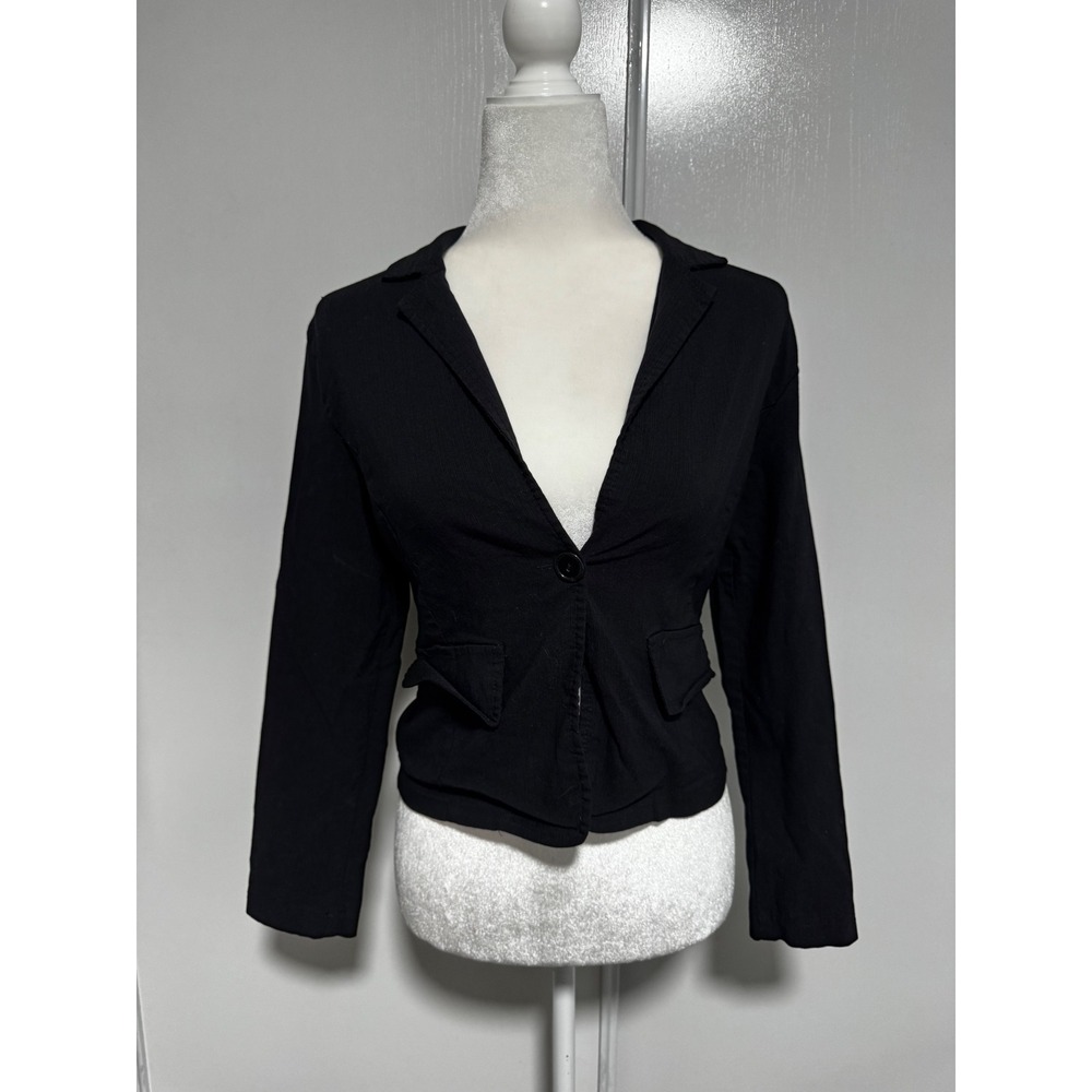 Vintage P&S USA Womens Black Single Button Tailored Blazer Jacket Size Medium‎